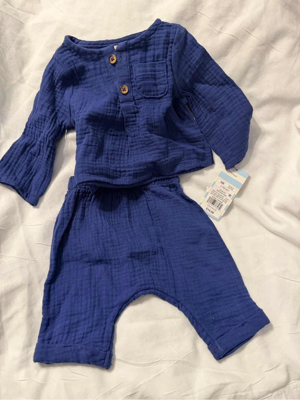 Blue Gauze Two-Piece Newborn Set